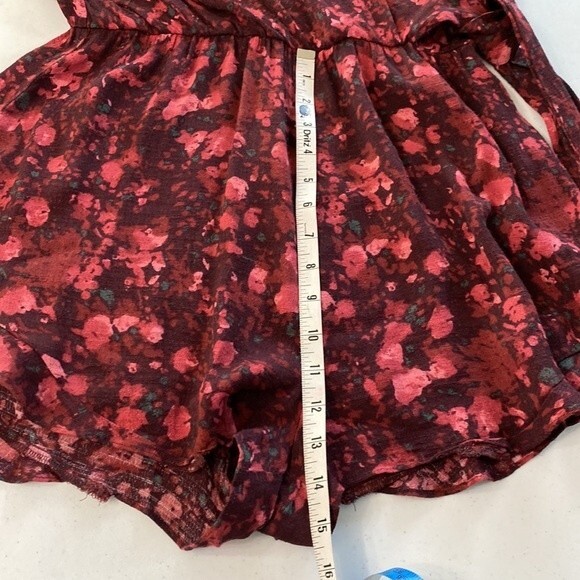 Free People All the Right Ruffles Romper in Berry Floral Wrap 3/4 Sleeve - Picture 12 of 16